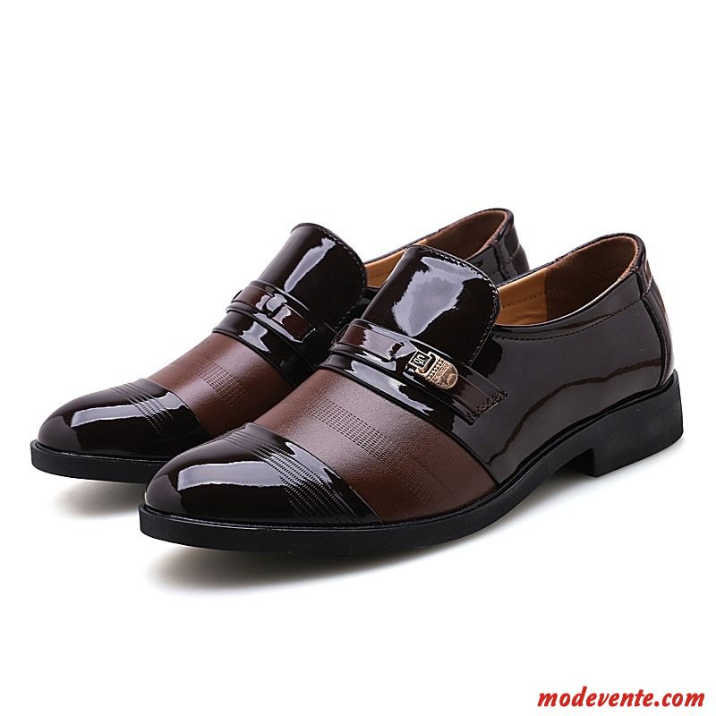 Chaussures De Ville Homme Laçage Chaussures En Cuir Mariée Grande Taille Gros Cuir Verni Marron