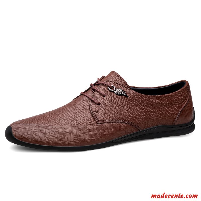 Chaussures De Ville Homme Laçage Décontractée Semelle Doux Entreprise Chaussures En Cuir Jeunesse Brun