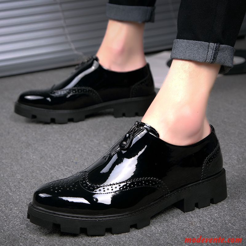 Chaussures De Ville Homme Pointe Pointue Augmenté Semelle Épaisse Décontractée Chaussures En Cuir Mode Noir