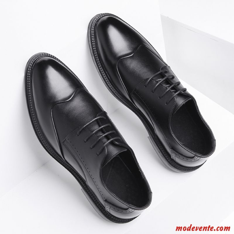 Chaussures De Ville Homme Pointe Pointue Mariage Chaussures En Cuir Laçage Augmenté Chaussures De Mariage Marron