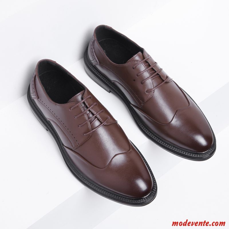 Chaussures De Ville Homme Pointe Pointue Mariage Chaussures En Cuir Laçage Augmenté Chaussures De Mariage Marron