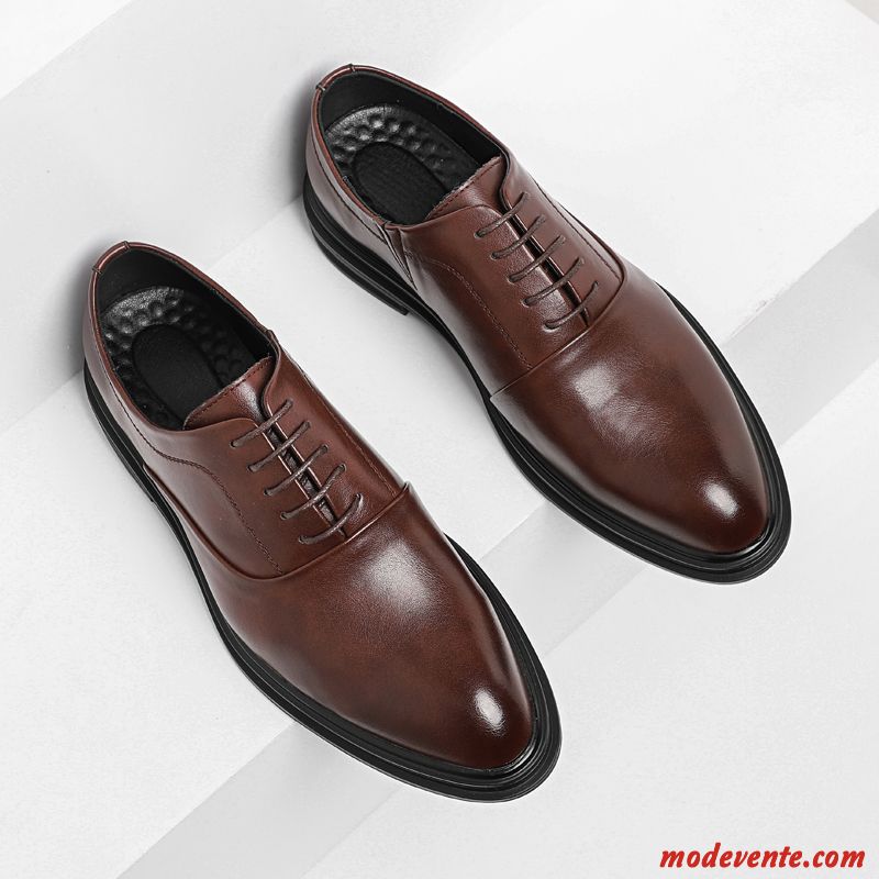 Chaussures De Ville Homme Pointe Pointue Mariage Chaussures En Cuir Laçage Augmenté Chaussures De Mariage Marron