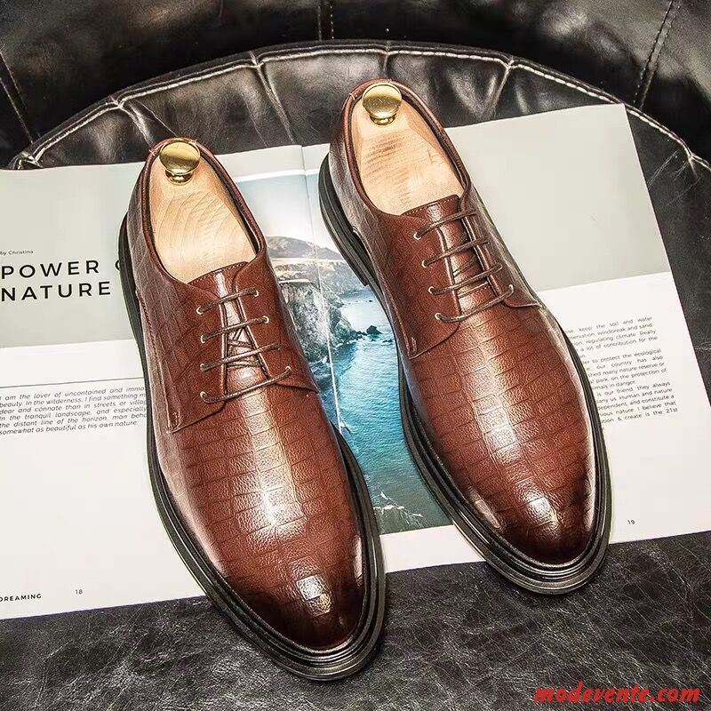 Chaussures De Ville Homme Pointe Pointue Mariage Chaussures En Cuir Laçage Augmenté Chaussures De Mariage Marron