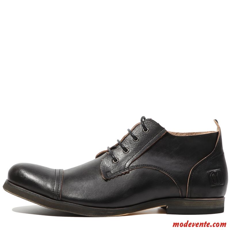 Chaussures De Ville Homme Tendance Cuir Véritable Chaussures En Cuir Bout Rond Décontractée Rétro Marron