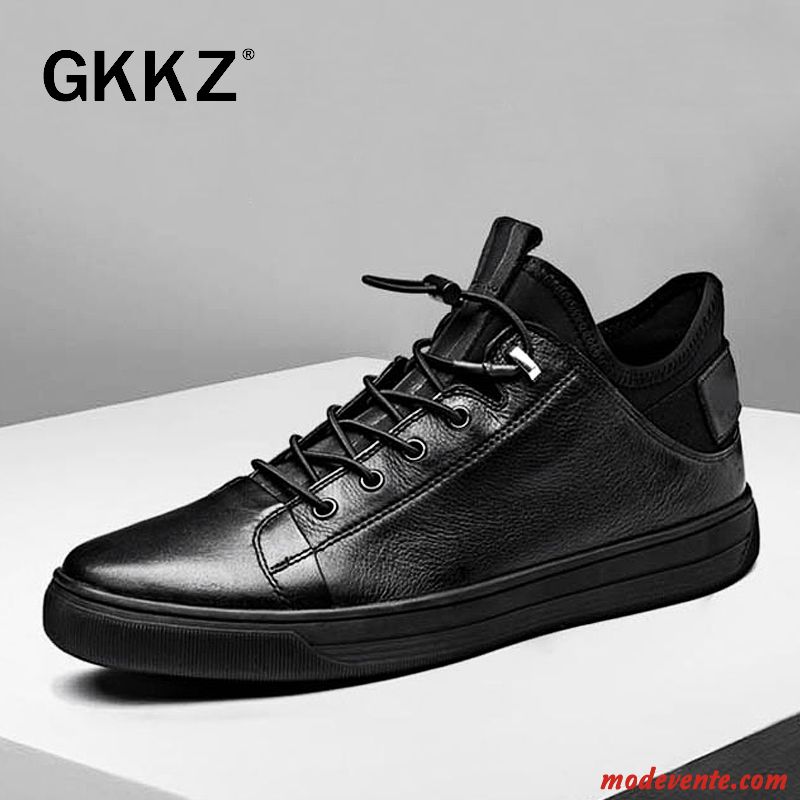 Chaussures De Ville Homme Tendance Décontractée Tous Les Assortis Printemps Hiver Chaussures En Cuir Noir