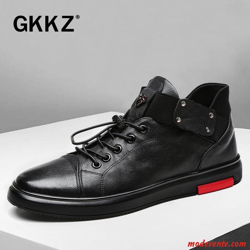 Chaussures De Ville Homme Tendance Décontractée Tous Les Assortis Printemps Hiver Chaussures En Cuir Noir