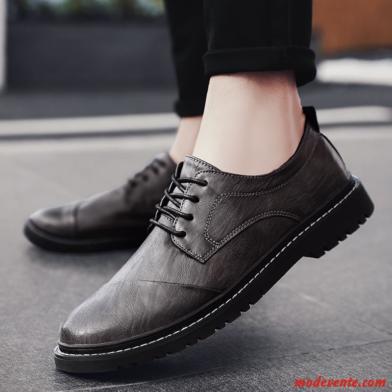 Chaussures De Ville Homme Tous Les Assortis Printemps Respirant Tendance Entreprise Chaussures En Cuir Gris