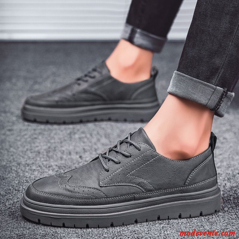 Chaussures De Ville Homme Tous Les Assortis Printemps Respirant Tendance Entreprise Chaussures En Cuir Gris