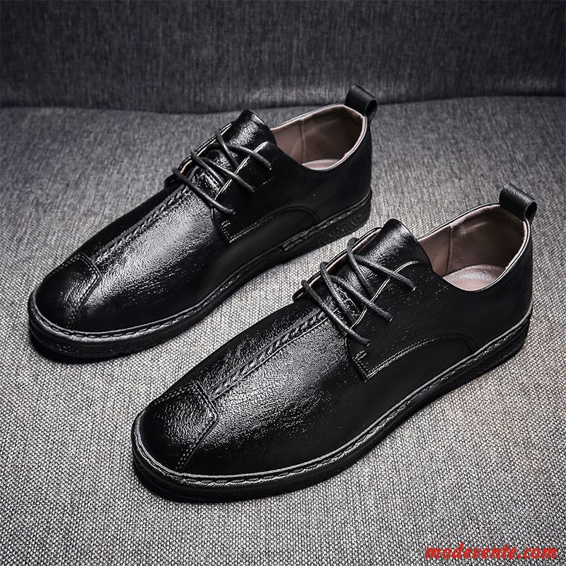 Chaussures De Ville Homme Tous Les Assortis Été Décontractée Tendance Chaussures En Cuir Angleterre Noir