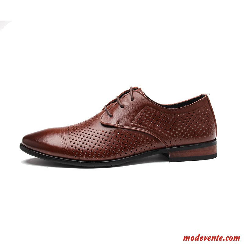 Chaussures De Ville Homme Été Sandales Entreprise Rétro Costume Formel Chaussures En Cuir Brun Foncé