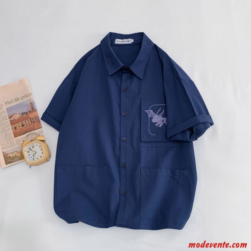 Chemise Homme Baggy Beau Cargo Tendance Courte Une Veste Bleu