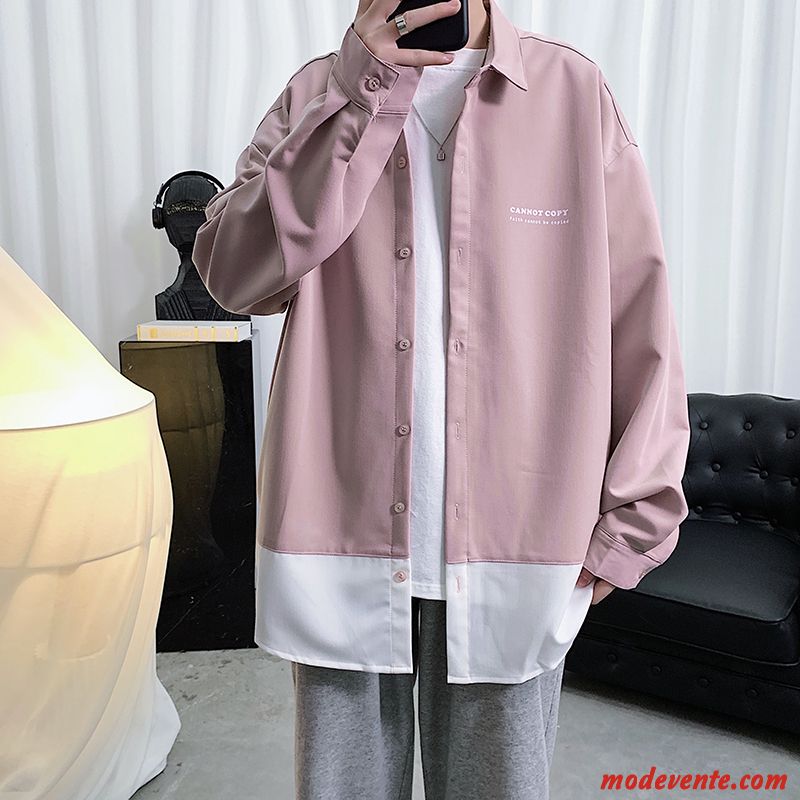 Chemise Homme Baggy Légère Beau Longues Tendance Été Rose