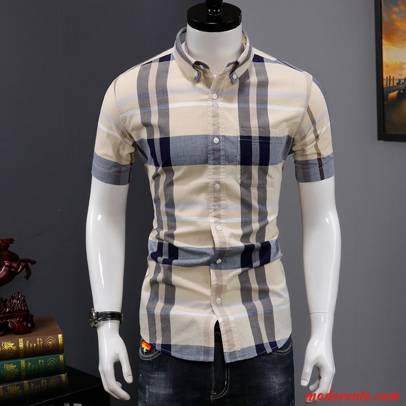 Chemise Homme Baggy Tendance Courte De Travail Été Décontractée Jaune