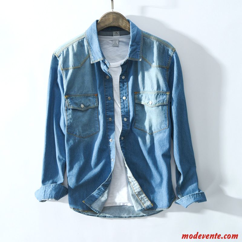 Chemise Homme Baggy Tendance Longues Décontractée Slim Mode Bleu Foncé