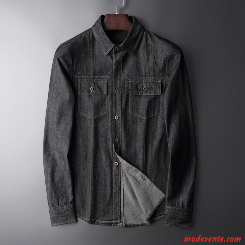 Chemise Homme Beau Coton Bio Longues Slim Décontractée Manteau Bleu