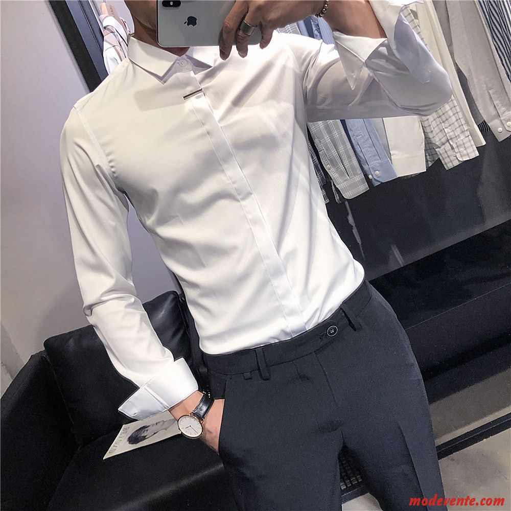 Chemise Homme Britanique Jeunesse Professionnel Beau Longues Chemise En Bas Pure Gris Clair