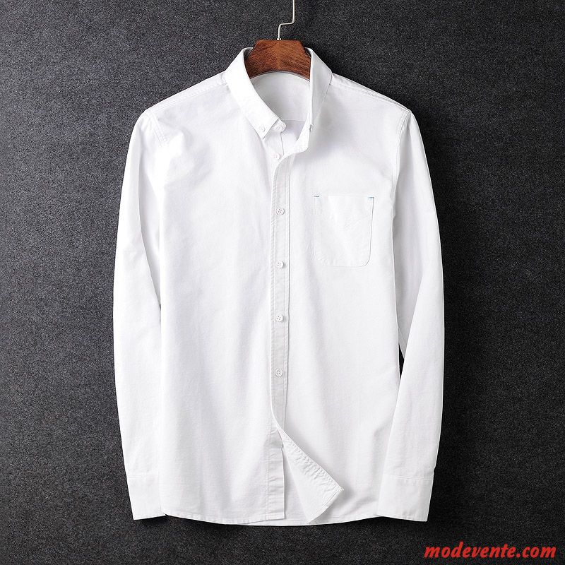 Chemise Homme Bétail Décontractée Tendance Longues Coton Bio Col Mandarin Blanc