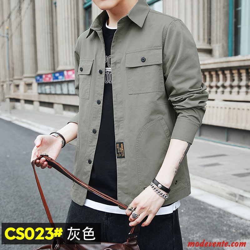 Chemise Homme Cargo Manteau Tendance Étudiant Printemps Beau Blanc