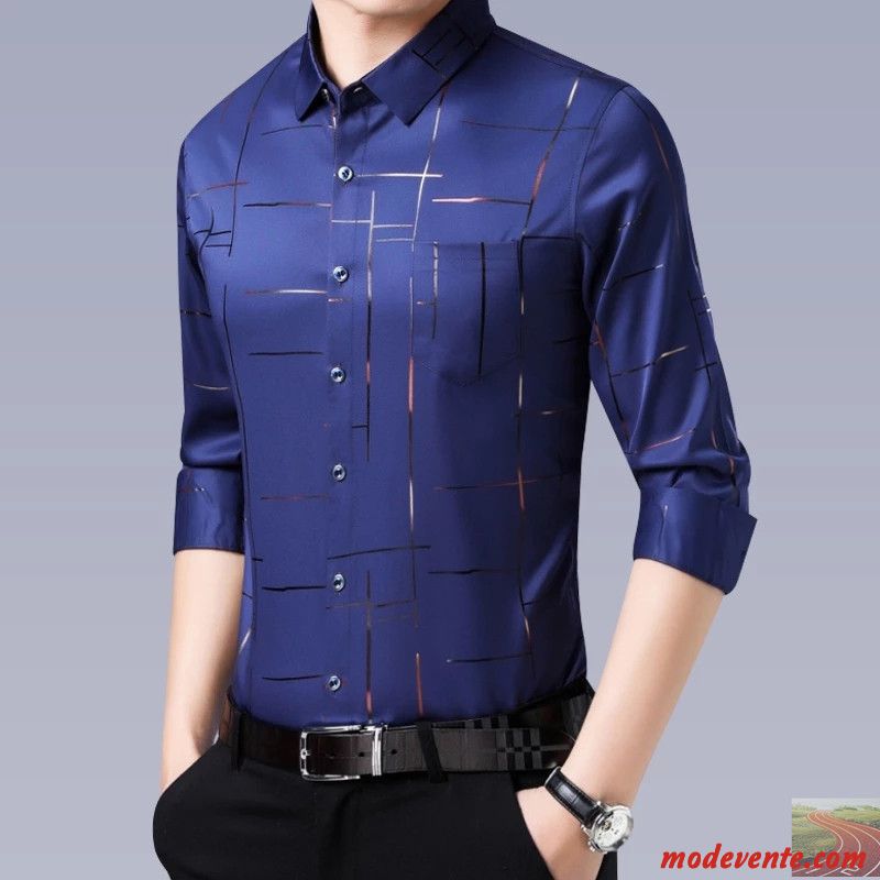 Chemise Homme Carreaux Matelassé Longues Légère Soie Soie De Glace Bordeaux