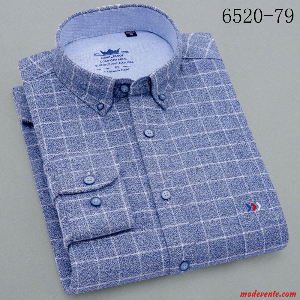 Chemise Homme De Travail Décontractée Coton Bio Rayé Bétail L'automne Bleu