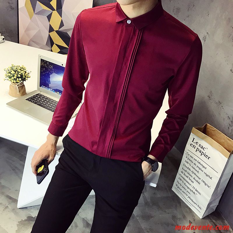 Chemise Homme De Travail Mariage Robe L'automne Tendance Rouge