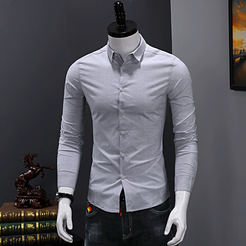 Chemise Homme De Travail Slim Tendance Longues Décontractée Jeunesse Impression Blanc Vert