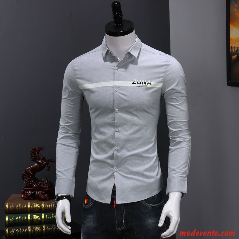 Chemise Homme De Travail Slim Tendance Longues Décontractée Jeunesse Impression Blanc Vert