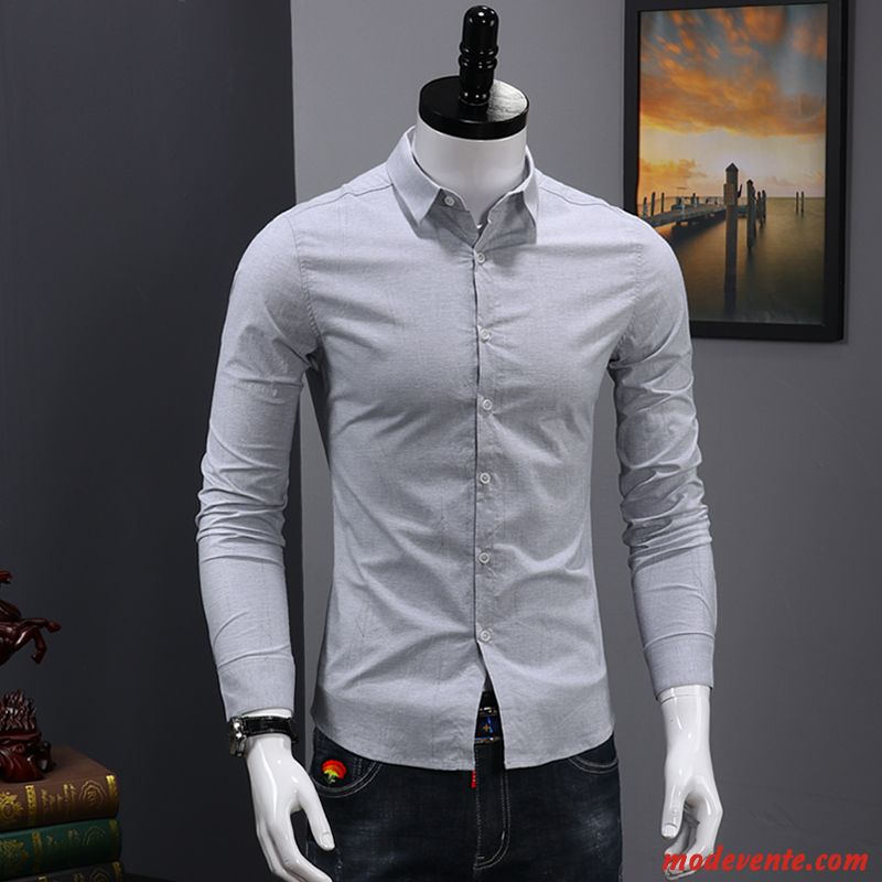 Chemise Homme De Travail Slim Tendance Longues Décontractée Jeunesse Impression Blanc Vert