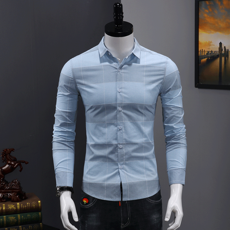 Chemise Homme De Travail Slim Tendance Longues Décontractée Jeunesse Impression Blanc Vert