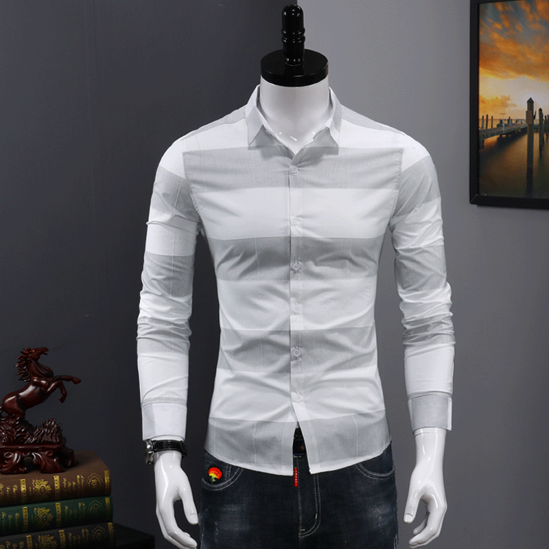 Chemise Homme De Travail Slim Tendance Longues Décontractée Jeunesse Impression Blanc Vert