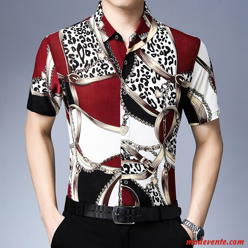 Chemise Homme De Travail Été Fleur Courte Jeunesse Mode Noir