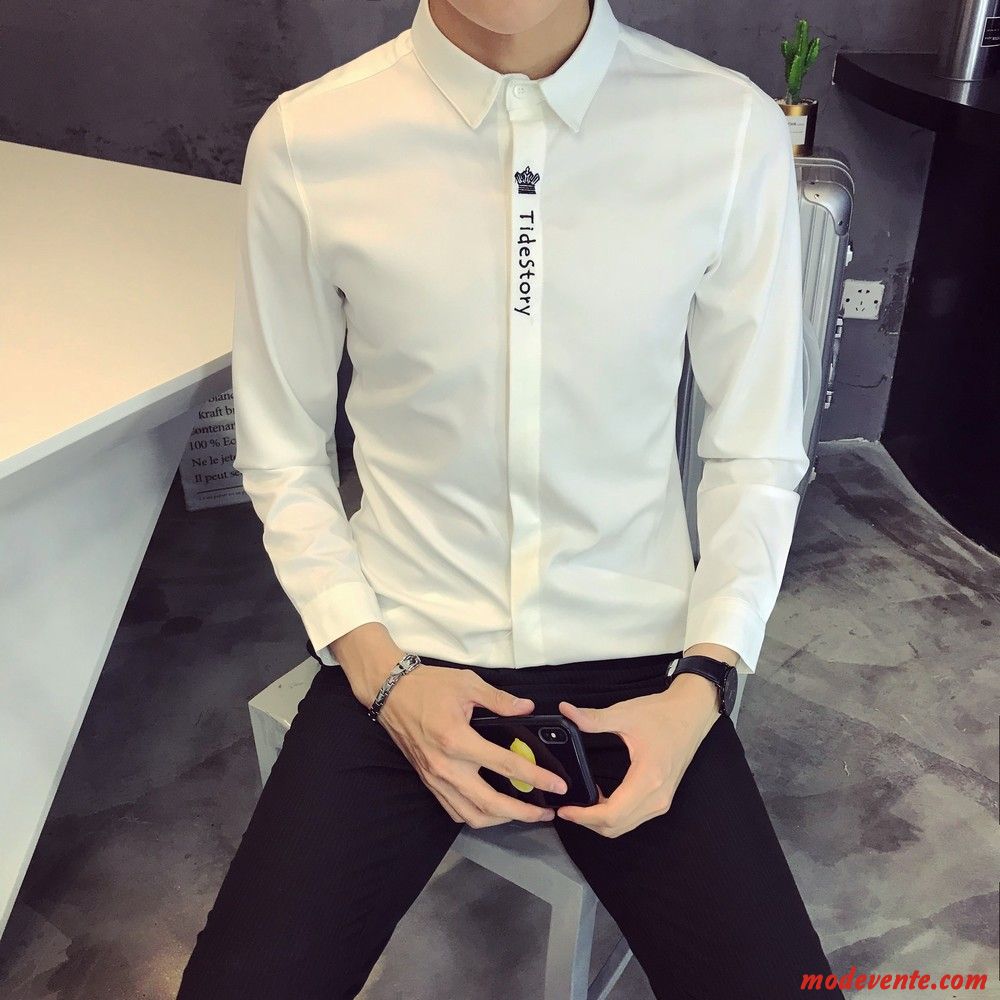 Chemise Homme Décontractée Les Adolescents Britanique Longues Slim Cargo Blanc