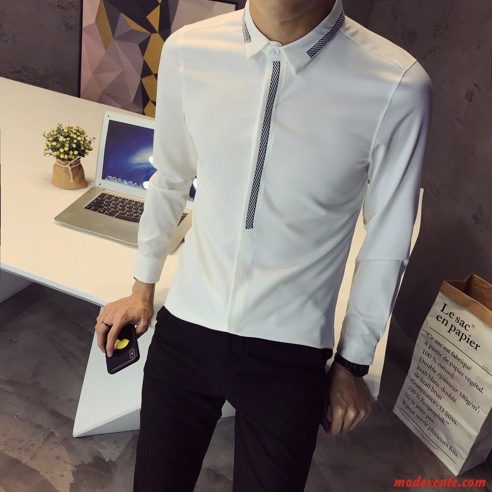 Chemise Homme Décontractée Les Adolescents Britanique Longues Slim Cargo Blanc