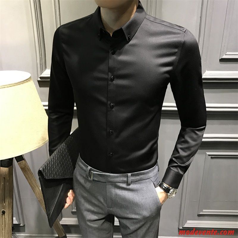 Chemise Homme Décontractée Tendance Longues Beau L'automne Slim Pure Noir Violet Foncé