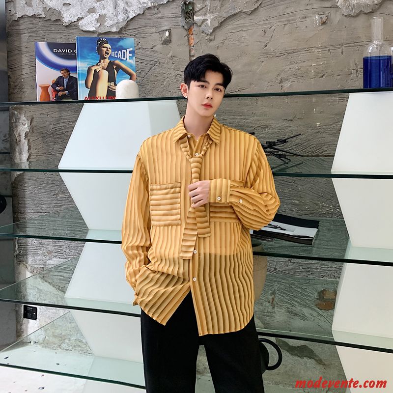 Chemise Homme Désign Rétro L'automne Une Veste Longues Rayé Vert
