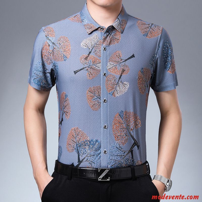 Chemise Homme Feuilles Décontractée Mode Personnalité Fleur Modèle Impression Bleu