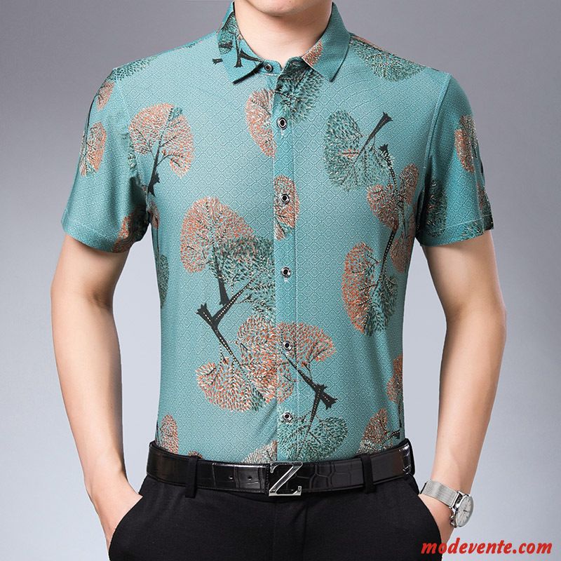 Chemise Homme Feuilles Décontractée Mode Personnalité Fleur Modèle Impression Bleu