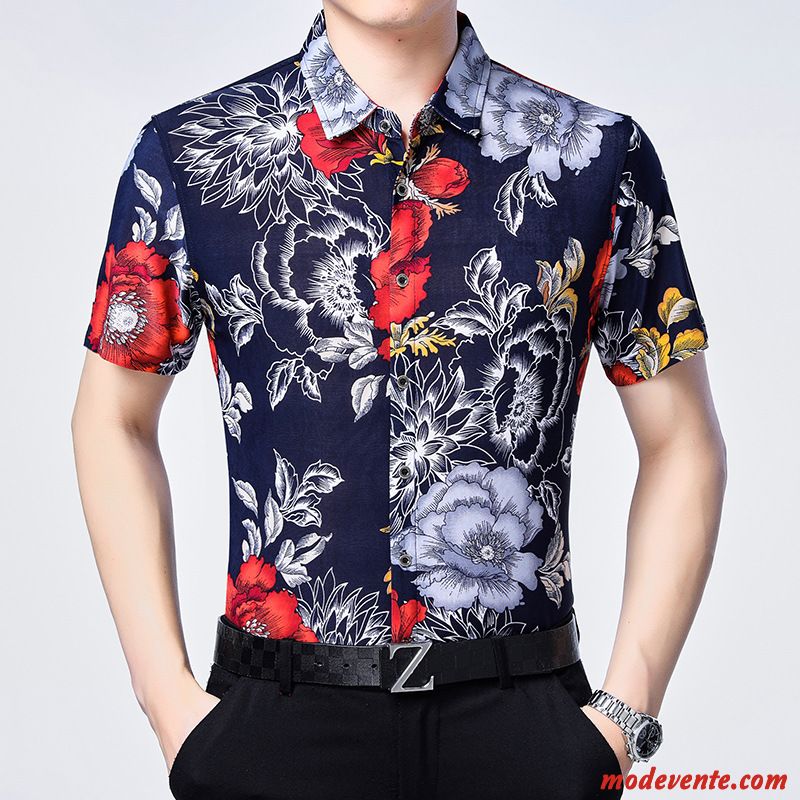 Chemise Homme Fleur Tendance Été Fleurs Courte Plage Impression Coloré