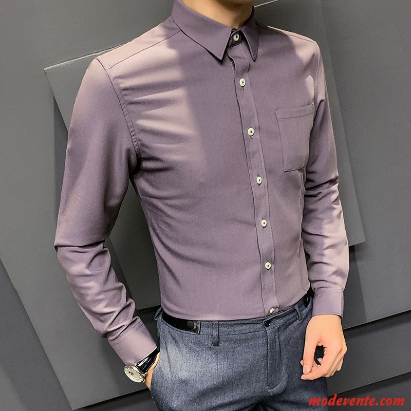 Chemise Homme Jeunesse Tendance Décontractée Drape Slim Printemps Violet