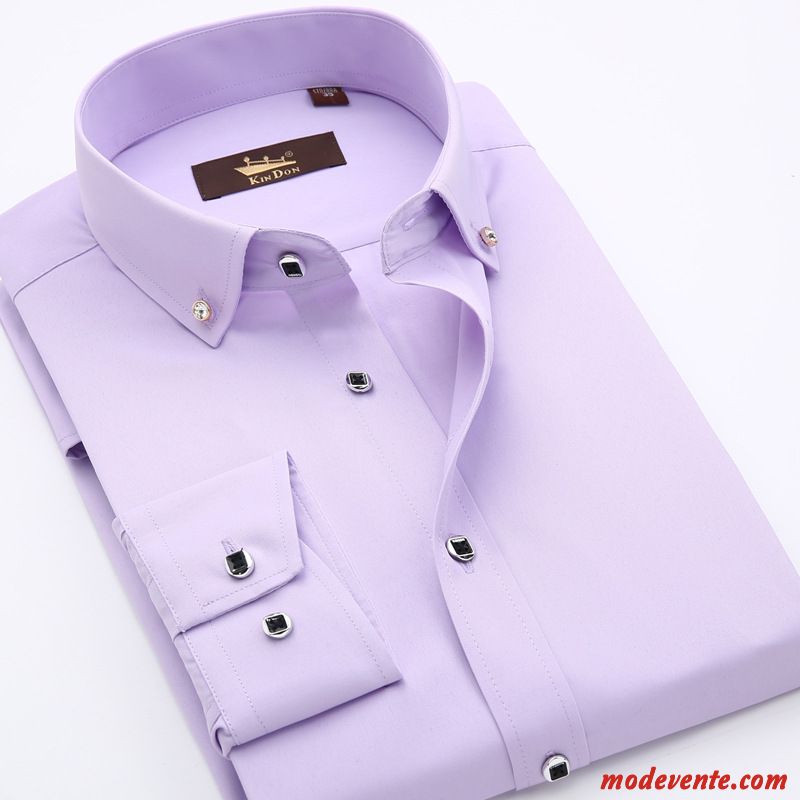 Chemise Homme L'automne Professionnel Slim Courte De Travail Mode Violet Or