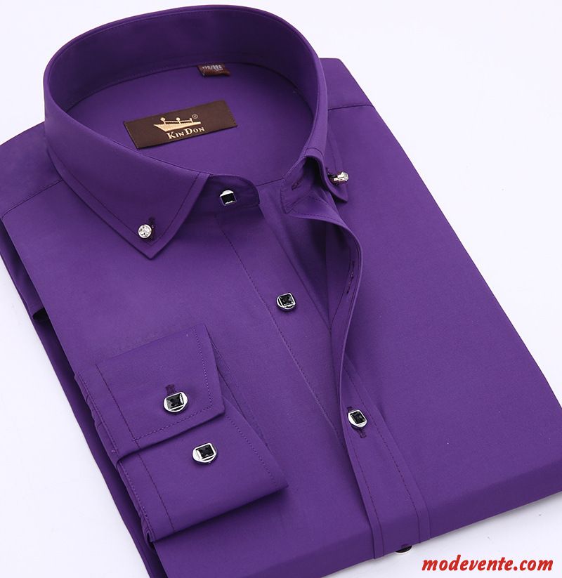 Chemise Homme L'automne Professionnel Slim Courte De Travail Mode Violet Or