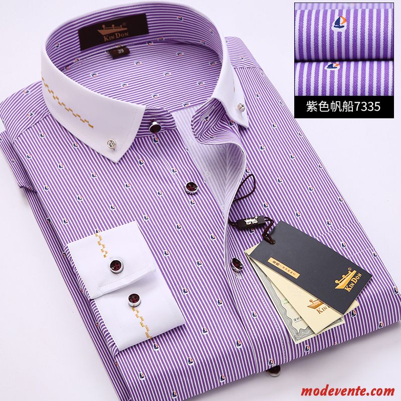 Chemise Homme L'automne Professionnel Slim Courte De Travail Mode Violet Or