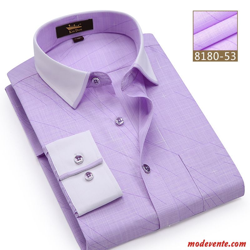 Chemise Homme L'automne Professionnel Slim Courte De Travail Mode Violet Or