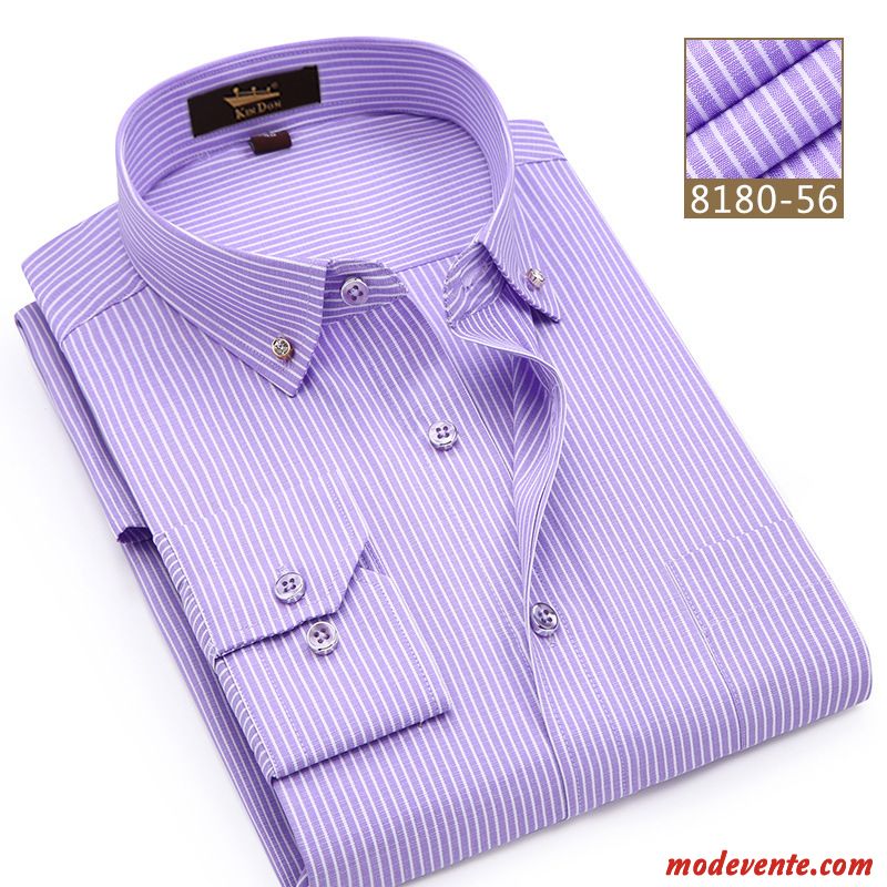 Chemise Homme L'automne Professionnel Slim Courte De Travail Mode Violet Or