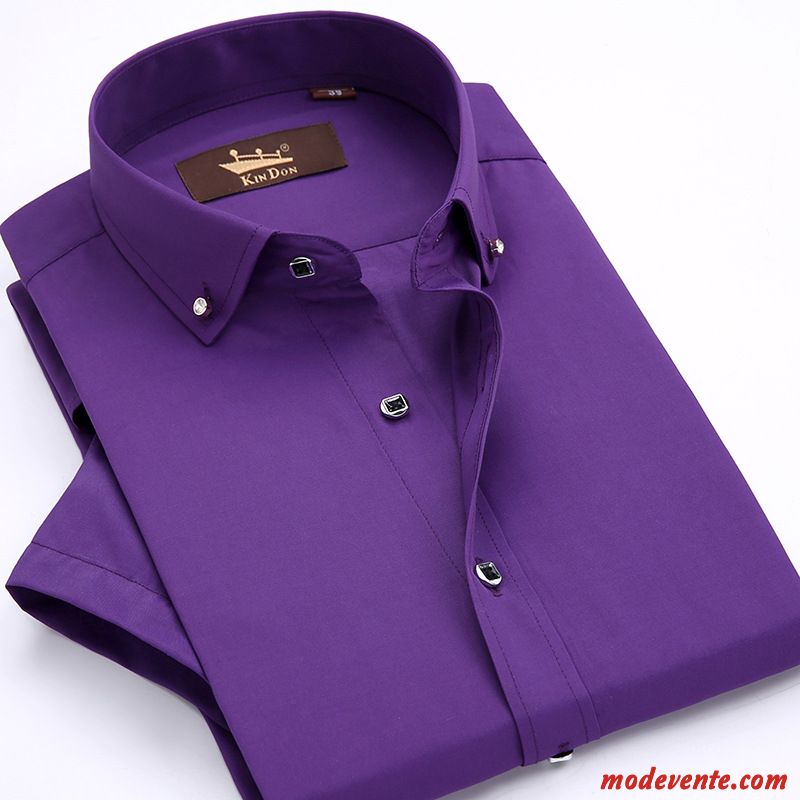 Chemise Homme L'automne Professionnel Slim Courte De Travail Mode Violet Or