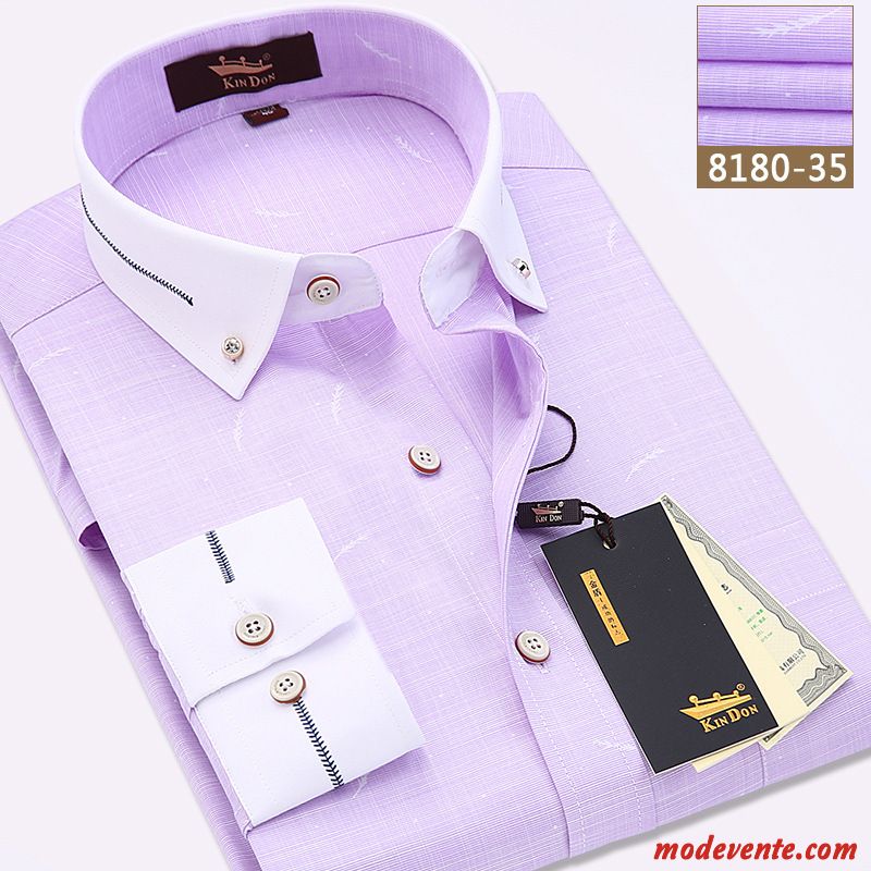 Chemise Homme L'automne Professionnel Slim Courte De Travail Mode Violet Or