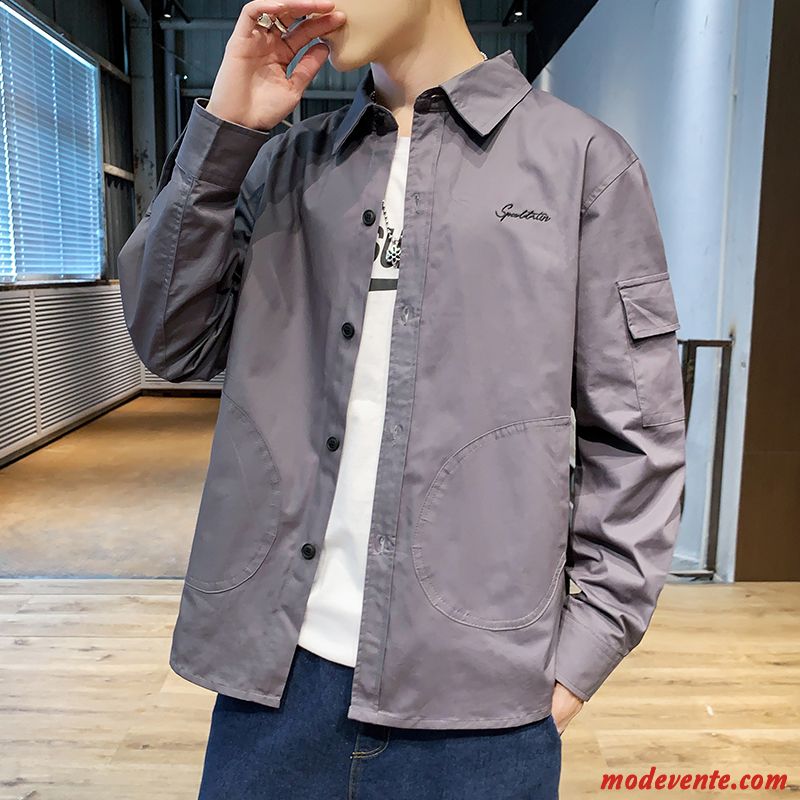 Chemise Homme Longues Denim Baggy Beau Manteau Été Gris