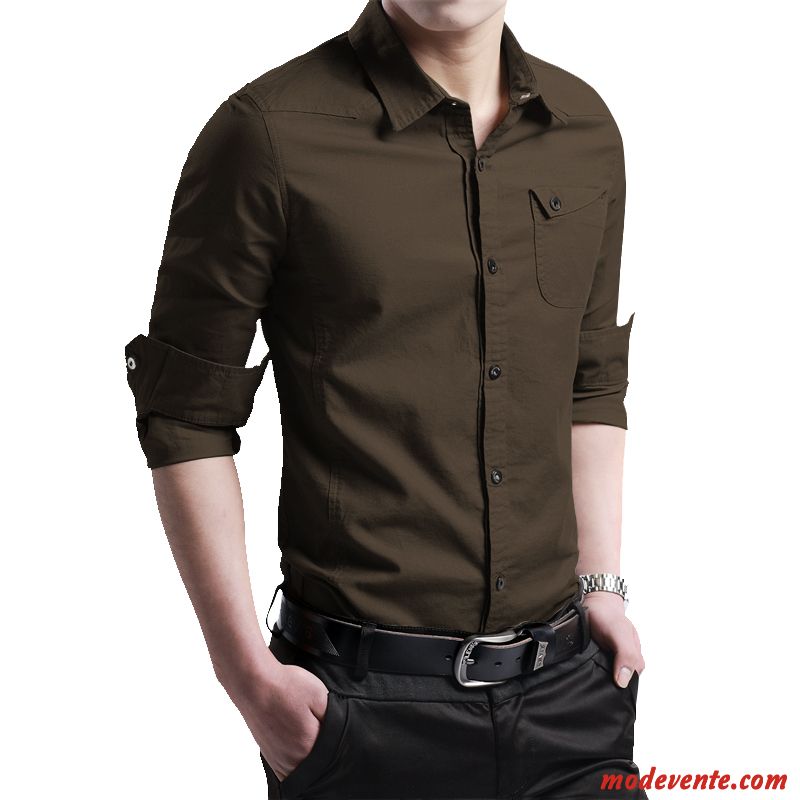 Chemise Homme Longues L'automne Légère Tendance Coton Bio De Travail Rouge