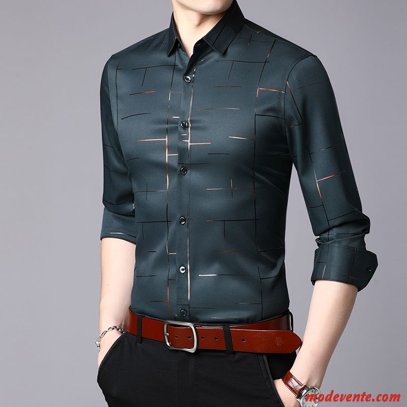 Chemise Homme Longues Légère Soie De Glace Tendance Beau Irrégulier Rouge Vert