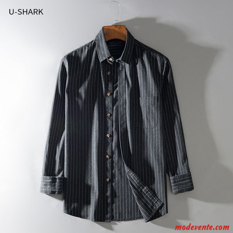 Chemise Homme Longues Slim Manteau Jeunesse Tendance Printemps Pure Gris